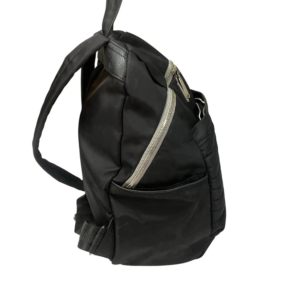 Steve Madden Black Nylon Backpack B-SALLY Logo Straps Silver Hardware Womens EUC